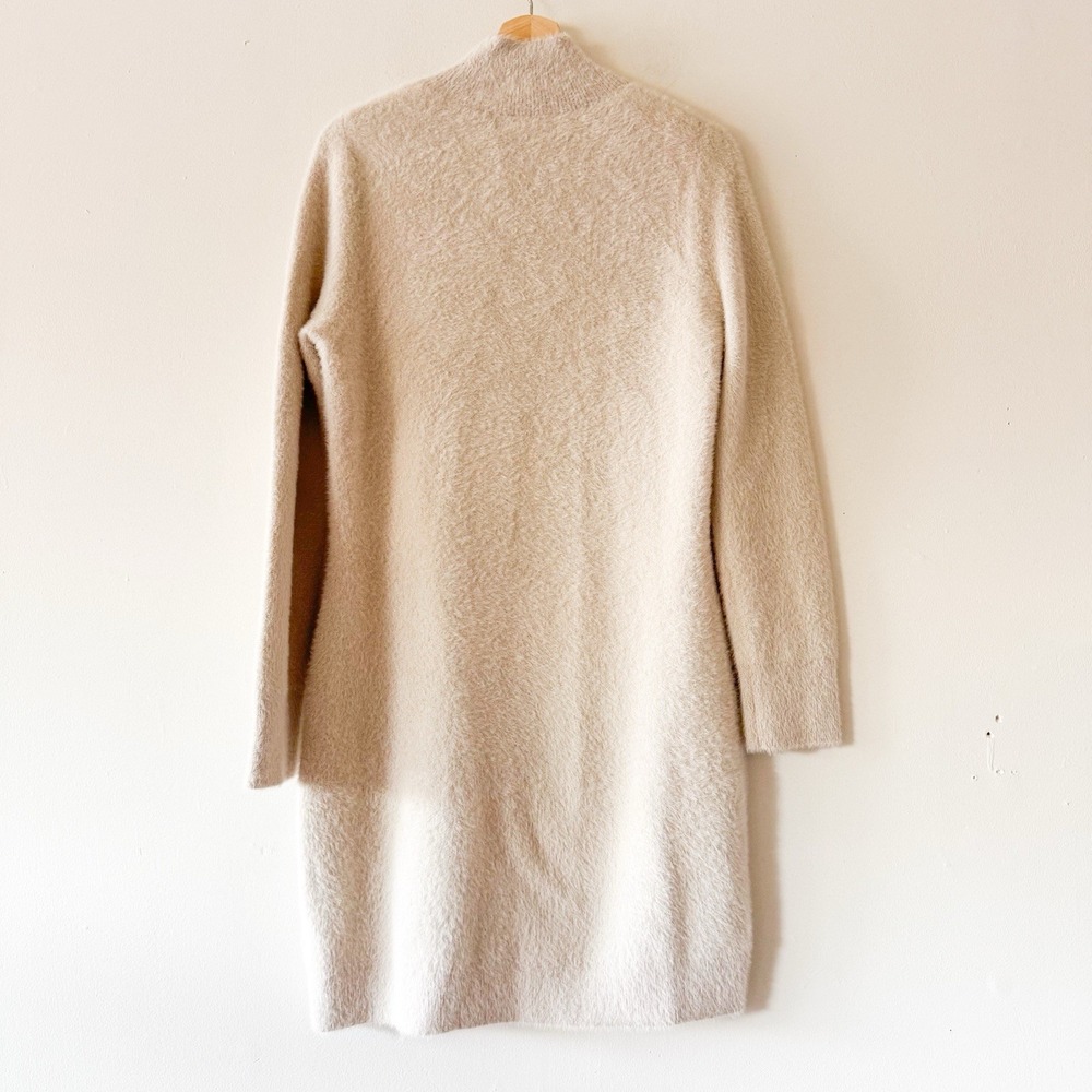 BAILEY/44 Women's Beige Fluffy Mock Neck Tight-Knit Pullover Sweater Dress L - Picture 5 of 11